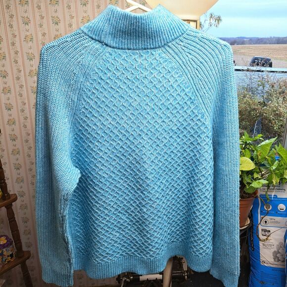 TALBOTS PETITE TURQUOISE TURTLENECK SWEATER WOMENS SIZE XL PETITE WAFFLE KNIT - Picture 2 of 6